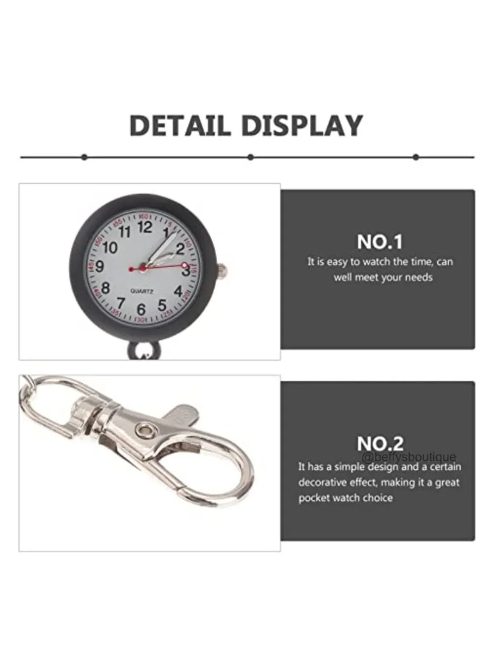 Clip On Pocket Watch for Nurses Women Men Badge Watch Analog Quartz Stainless